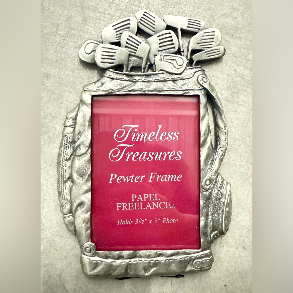 Papel Freelance Pewter Picture Frame Golf Clubs in Bag 3 x 4.5 inch Photo